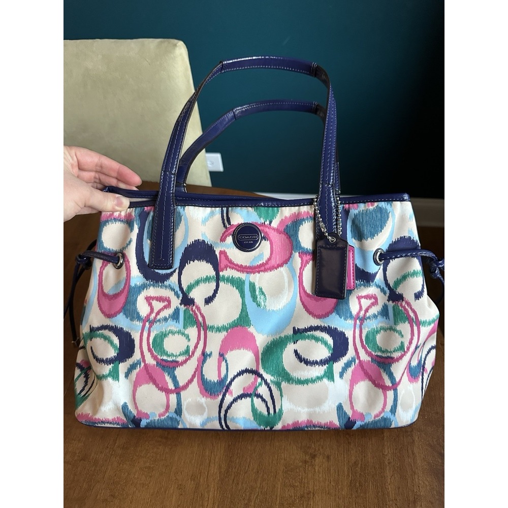 Coach 90s Handbag Multicolor IKAT Carryall 2013 Pink Blue 2 Hangtags FOB Patent